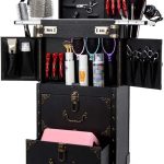 ASCASE Rolling Lockable Makeup Train Case Hairdressing Trolley Stylist Beauty Salon Cosmetic Luggage Travel Organizer Tool Box with Hair Dryer Holder